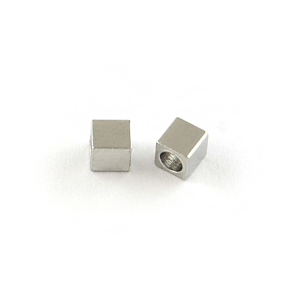 201 perles d'espacement cubiques en acier inoxydable, 2.5x2.5x2.5mm, Trou: 2mm