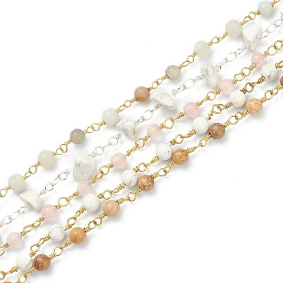 Faits à la main des chaînes de pierres précieuses perles, avec les accessoires en laiton, non soudée, formes mixtes