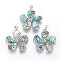 Natural Shell Pendants, with Platinum Tone Brass Findings and Rhinestone, Flower