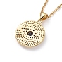 304 Stainless Steel Chain Necklaces, with Brass Micro Pave Cubic Zirconia Pendants, Flat Round and Eye