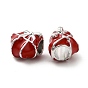 Rack Plating Alloy Enamel European Beads, Large Hole Beads, Heart with Bowknot