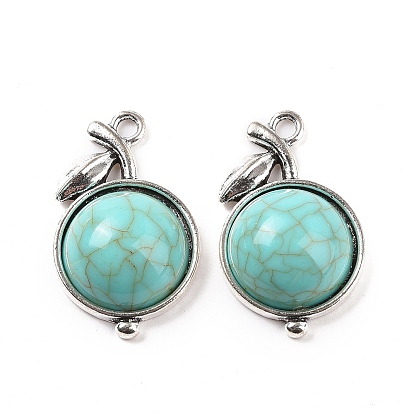 Alloy Pendants, Cherry Charms, with Synthetic Turquoise