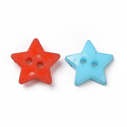 Акриловые кнопки, 2-луночное, окрашенные, звезда, 12x2 мм, отверстие : 1 мм