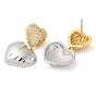 Rack Plating Brass Heart Dangle Stud Earrings, with Cubic Zirconia, Cadmium Free & Lead Free