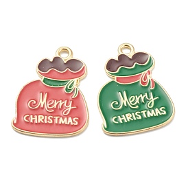 Alloy Enamel Pendants, for Christmas, Light Gold Plated, Bag with Word Merry Christmas