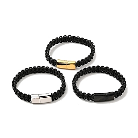 Bracelet cordon tressé en cuir noir avec fermoir magnétique en acier inoxydable pour hommes femmes