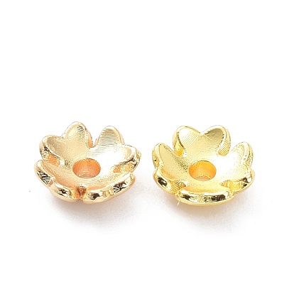 Brass 4-Petal Bead Caps, Long-Lasting Plated, Flower