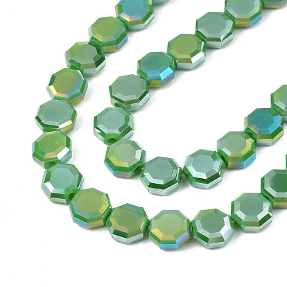 Electroplate Opaque Solid Color Glass Beads Strands, AB Color Plated, Half Plated, Faceted, Octagon
