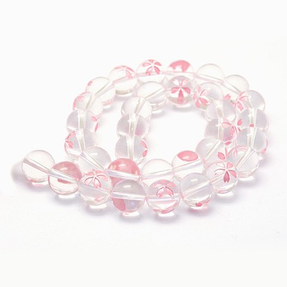 De perlas de cristal de cuarzo natural hebras, redondo con sakura