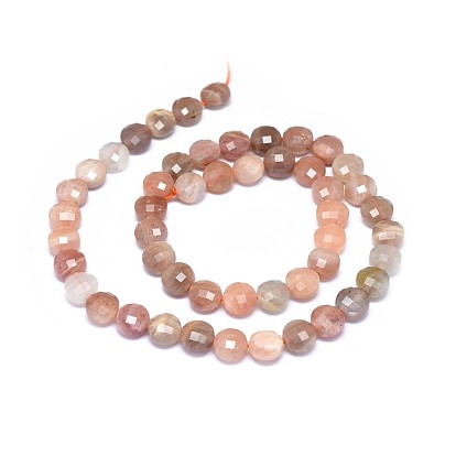 Natural Sunstone Beads Strands, Faceted, Flat Round