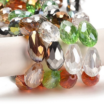 Faceted Teardrop Glass Beads Strands, 15x10mm, Hole: 1mm, about 28pcs/strand, 16 inch