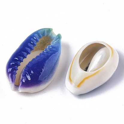 Printed Natural Cowrie Shell Beads, No Hole/Undrilled, Rainbow Style