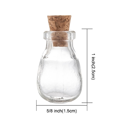 Oval Glass Bottle for Bead Containers, with Cork Stopper, Wishing Bottle, 25x15mm, Hole: 6mm