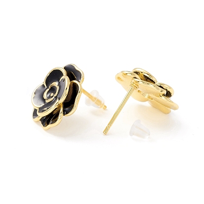 Flower Enamel Stud Earrings for Women, Real 18K Gold Plated Brass Earrings, Cadmium Free & Lead Free
