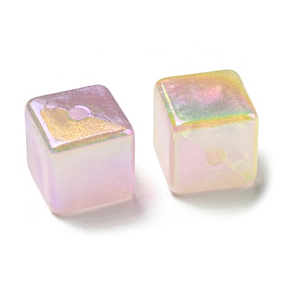 UV Plating Rainbow Iridescent Opaque Acrylic Beads, Glitter Beads, Two Tone, Cube