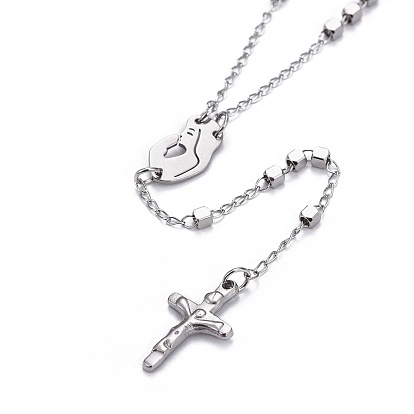 304 collares de cuentas del rosario de acero inoxidable para la Pascua, crucifijo cruz y virgen maría
