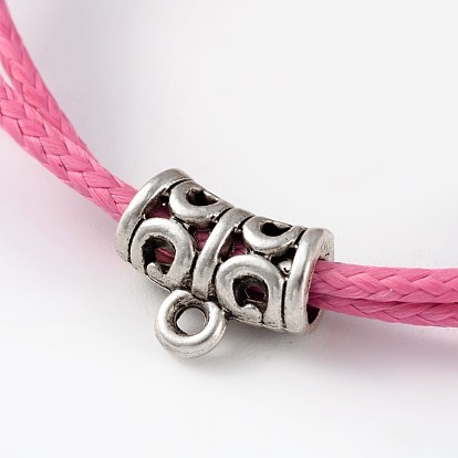Adjustable Korean Waxed Polyester Cord Bracelets, with Alloy Findings, Antique Silver, 64mm