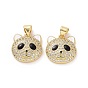 Brass Micro Pave Clear Cubic Zirconia Pendants, with Enamel, Panda Head Charms, Golden