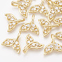 Brass Cubic Zirconia Pendants, Whale Tail Shaped, Clear, Real 18K Gold Plated