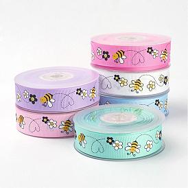 Polyester Grosgrain Ribbons, Bees and Flower, Printed