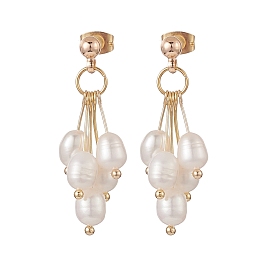 Boucles d'oreilles en grappe de perles naturelles, boucles d'oreilles pendantes en laiton pour femme