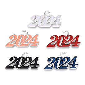 Alloy Enamel Pendants, New Year 2024 Charm, Silver