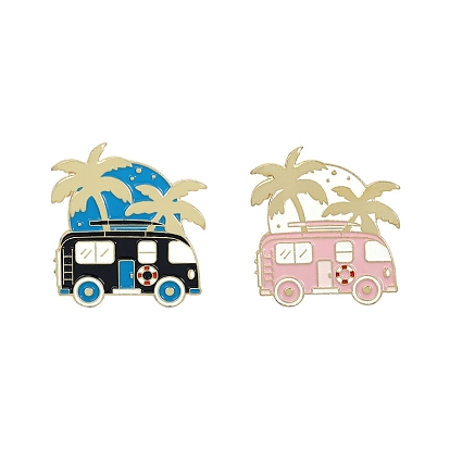 Spring Theme Alloy Brooches, Enamel Hiking Lapel Pin, for Backpack Clothes, RV/Recreational Vehicle & Coconut Trees, Golden