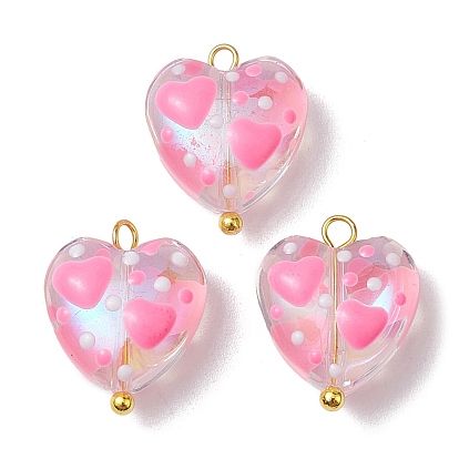 Glass Pendants, with 304 Stainless Steel Loops, Heart Charms