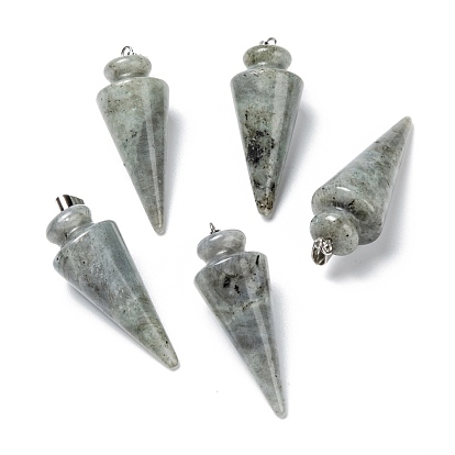 Pendentifs en pierre naturelle, avec les accessoires en laiton de platine, cône
