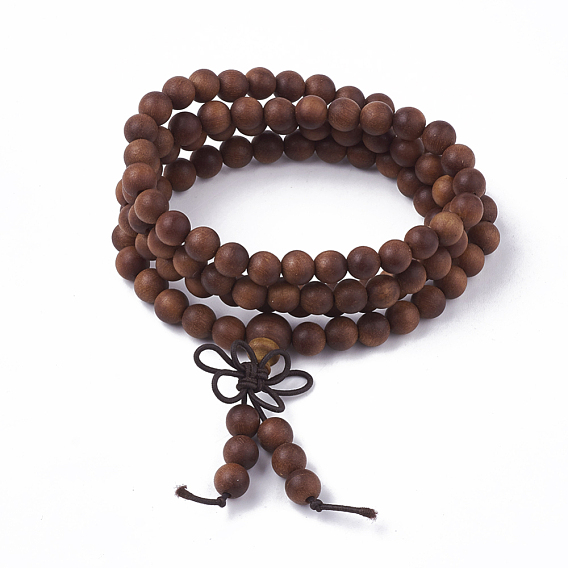 Wrap Style Buddhist Jewelry, Sandalwood Mala Bead Bracelets, Stretch Bracelets, Round