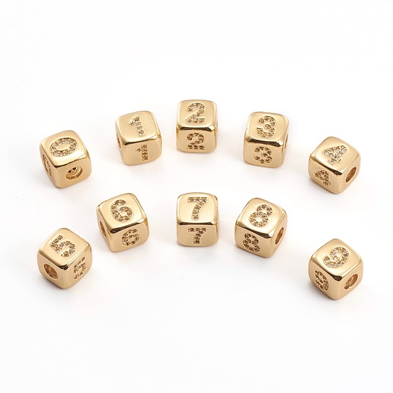 Micro en laiton pavent des perles cubes de zircone, cube avec nombre, clair, or