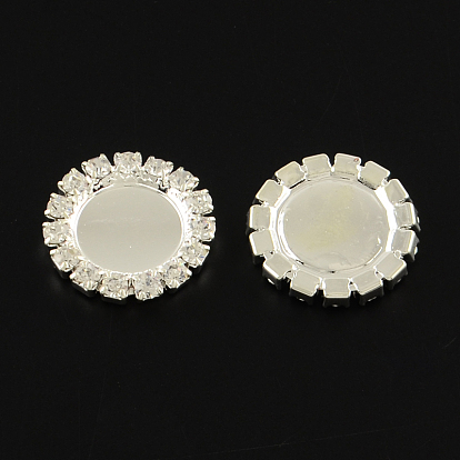 Bandejas de diamantes de imitación de latón chapado en color plata cabujón, plano y redondo