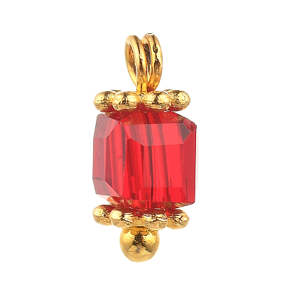 Transparent Glass Charms, with Golden Plated Alloy Spacer Beads and Brass Ball Head Pins, Faceted, Cube