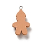 Christmas Opaque Resin Pendants, with Platinum Tone Iron Loops, Gingerbread Man Charm