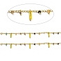 Real 18K Gold Plated Brass Curb Chains, with Glass Rondelle & Column Charms, Soldered, with Spool