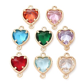 K9 Glass Connector Charms, Heart Links with Golden Tone Brass Findings