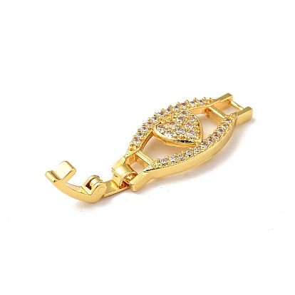 Heart Rack Plating Brass Micro Pave Clear Cubic Zirconia Watch Band Clasps, Cadmium Free & Lead Free, Long-Lasting Plated