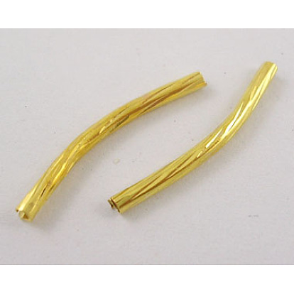 Tube Beads, Curved, Brass, Golden Color, Nickel Free, 25x2mm, Hole: 1.2mm