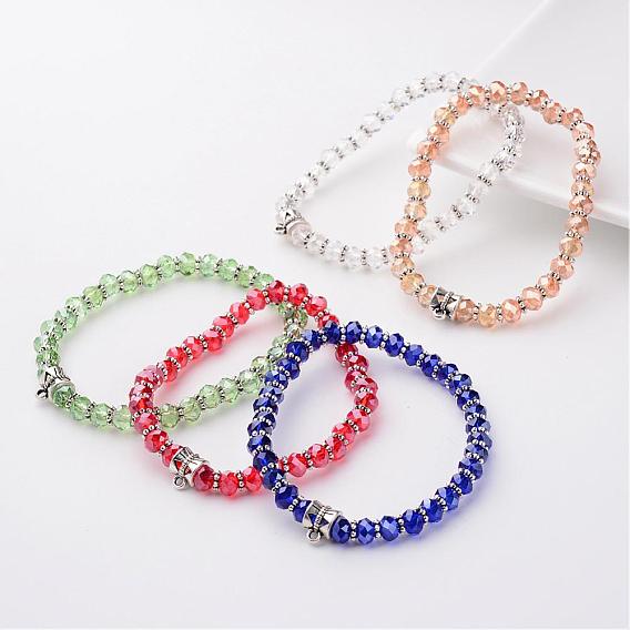Verre perles fabrication de bracelets, bracelets élastiques, avec les accessoires de style tibétain, rondelle, 53mm