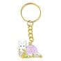 Animals Alloy Enamel Pendants Keychain, with Iron Split Key Rings, Snail/Tortoise/Rabbit/Cat with Flower