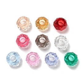Transparent Resin European Beads, Large Hole Beads, Faceted, Rondelle