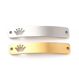 304 Stainless Steel Connector Charms, Curve Rectangle with Crown/Elephant/Cactus/Star/Hamsa Hand/Coconut Tree Pattern