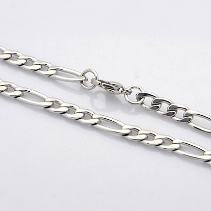 Unisex de moda 304 de acero inoxidable collares de cadena figaro, con broches de langosta, 19 pulgada (48.3 cm), 5 mm