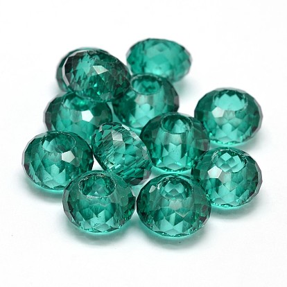 Perles à facettes rondelle en verre, Perles avec un grand trou   , 14x9mm, Trou: 6mm