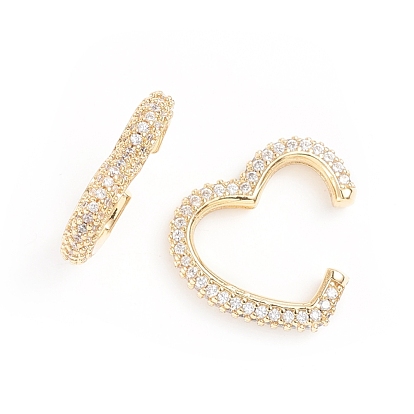 Brass Micro Pave Clear Cubic Zirconia Cuff Earrings, Long-Lasting Plated, Heart