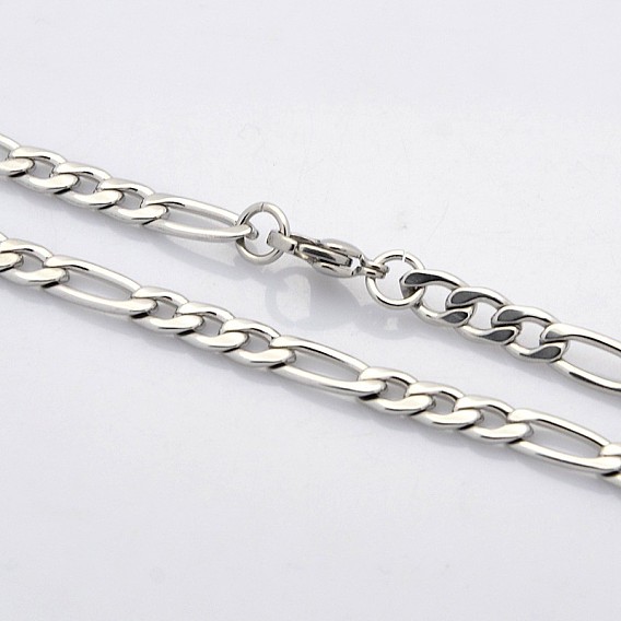 Unisex de moda 304 de acero inoxidable collares de cadena figaro, con broches de langosta, 19 pulgada (48.3 cm), 5 mm