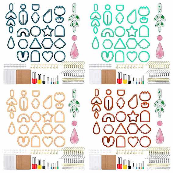 DIY Earring Making Finding Kits, Including Polymer Clay Cutters, Ear Nuts, Metal Earring Hooks & Jump Rings, OPP Bags, Earring Display Card