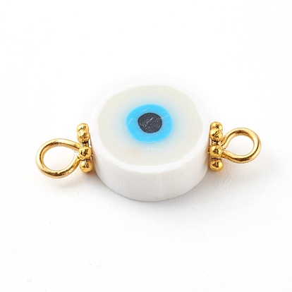 Flat Round with Evil Eye Polymer Clay Links Connectors, with 304 Stainless Steel Eye Pins, Alloy Daisy Spacer Beads, Golden