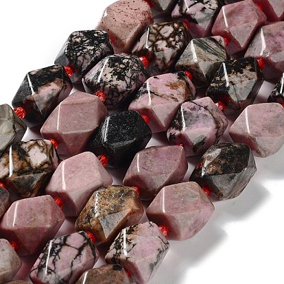 Natural Rhodonite Beads Strands, with Seed Beads, Faceted, Rhombus