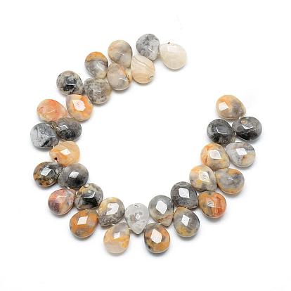 Brins de perles de pierres précieuses d'agate folle naturelle, perles percées, facette, larme